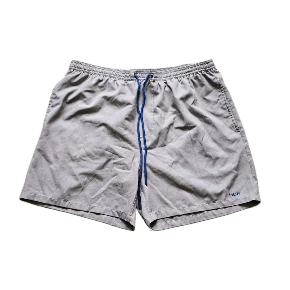 Huk Men's Size L Gray Fishing Swim Shorts 34W 5